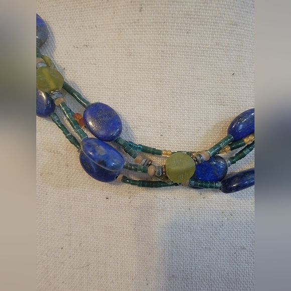 N12 Multi-Strand Blue & Green Beaded Necklace - Picture 2 of 3